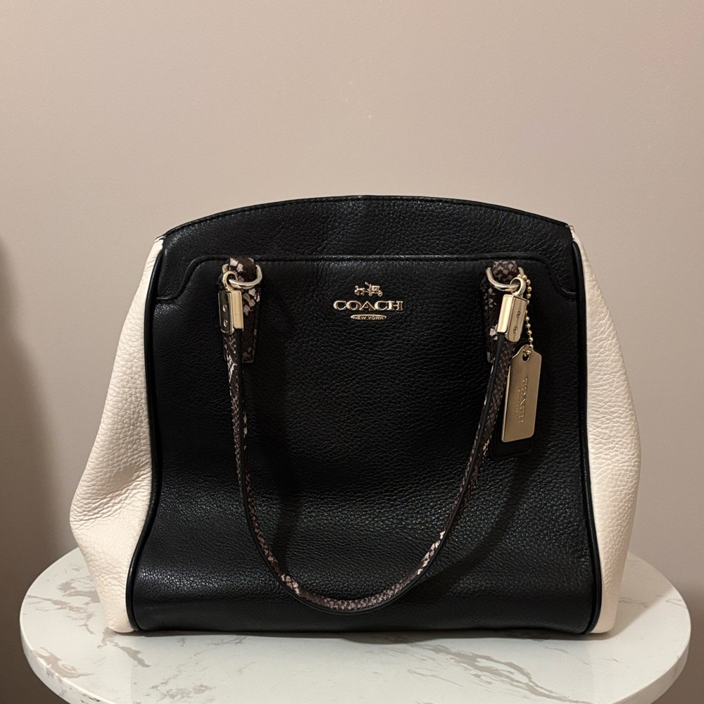 Coach Minetta Two-Tone Black and White Pebbled Leather Shoulder Bag